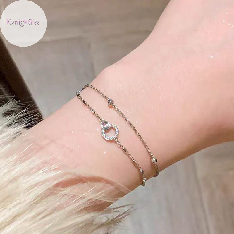 K2nightfee Hợp Thời Trang Hai Lớp Hạt Tròn Nhỏ Vòng Tay Nữ Vòng Tay Màu Bạc Dây Xích Nữ Vòng Tay Đơn Giản Trang Sức VN