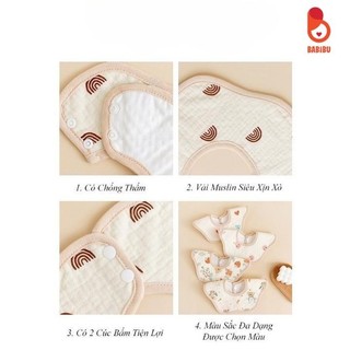 Yếm tròn hình hoa, yếm xoay 360 độ chất liệu muslin chống thấm cho bé