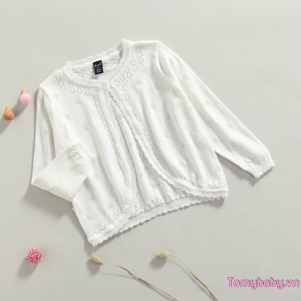 Áo len Cardigan trẻ em bé gái dài tay dễ thương cổ tròn có nút lên áo len dệt kim