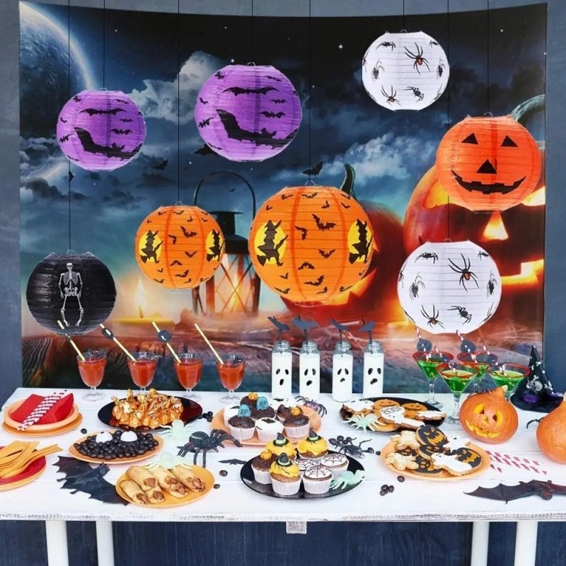 Halloween Giấy Đèn Lồng Bí Ngô Đèn Lồng Treo Mặt Dây Chuyền Kinh Dị Đạo Cụ Thanh Trang Trí Đồ Dùng Dự Tiệc