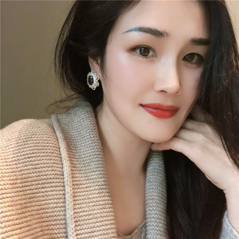Bạc 925 Kim Xanh Zircon Bông Tai Hoa Hình Học Đơn Giản Sang Trọng Nhẹ Bông Tai Sang Trọng
