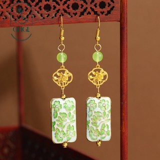 GHGl Hàng Sẵn Có Thiết Kế Ban Đầu Mới Trung Quốc Bông Tai Cloisonne Nữ Retro Men Hoa Vuông Đĩa Bông Tai Phong Cách Trung Quốc Bông Tai Sườn Xám