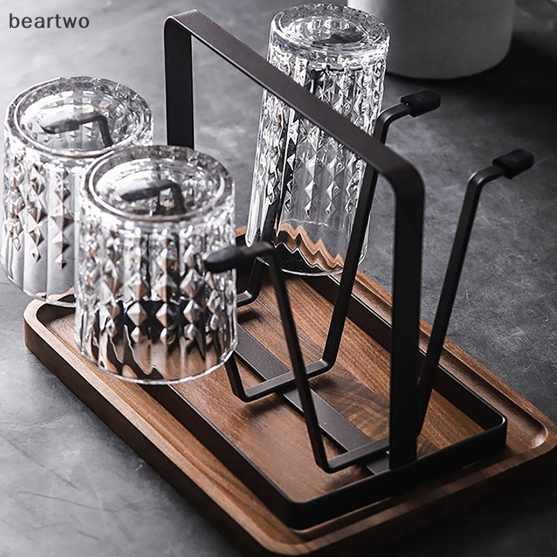 < Beartwo > Giá treo cốc bằng thép 6 móc sắp xếp để đựng kính uống có đầu cao su bảo vệ Móc đẹp