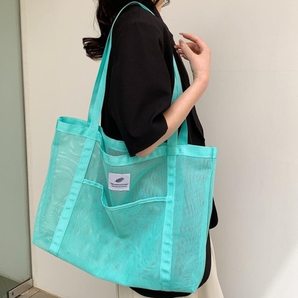 Túi đeo vai lưới HOBBYIN, Túi đi biển du lịch khô nhanh lưới, Túi xách Tote mua sắm trong suốt thông thường bền bỉ dành cho nữ