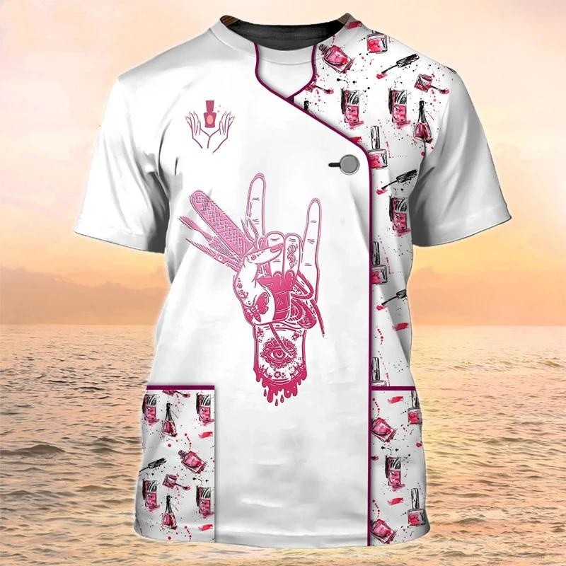 Mùa Hè Mới Ngắn Tay T-Shirt 3D Nail Nghệ Sĩ Cá Nhân Cuộc Sống Hàng Ngày Làm Việc Đồng Phục