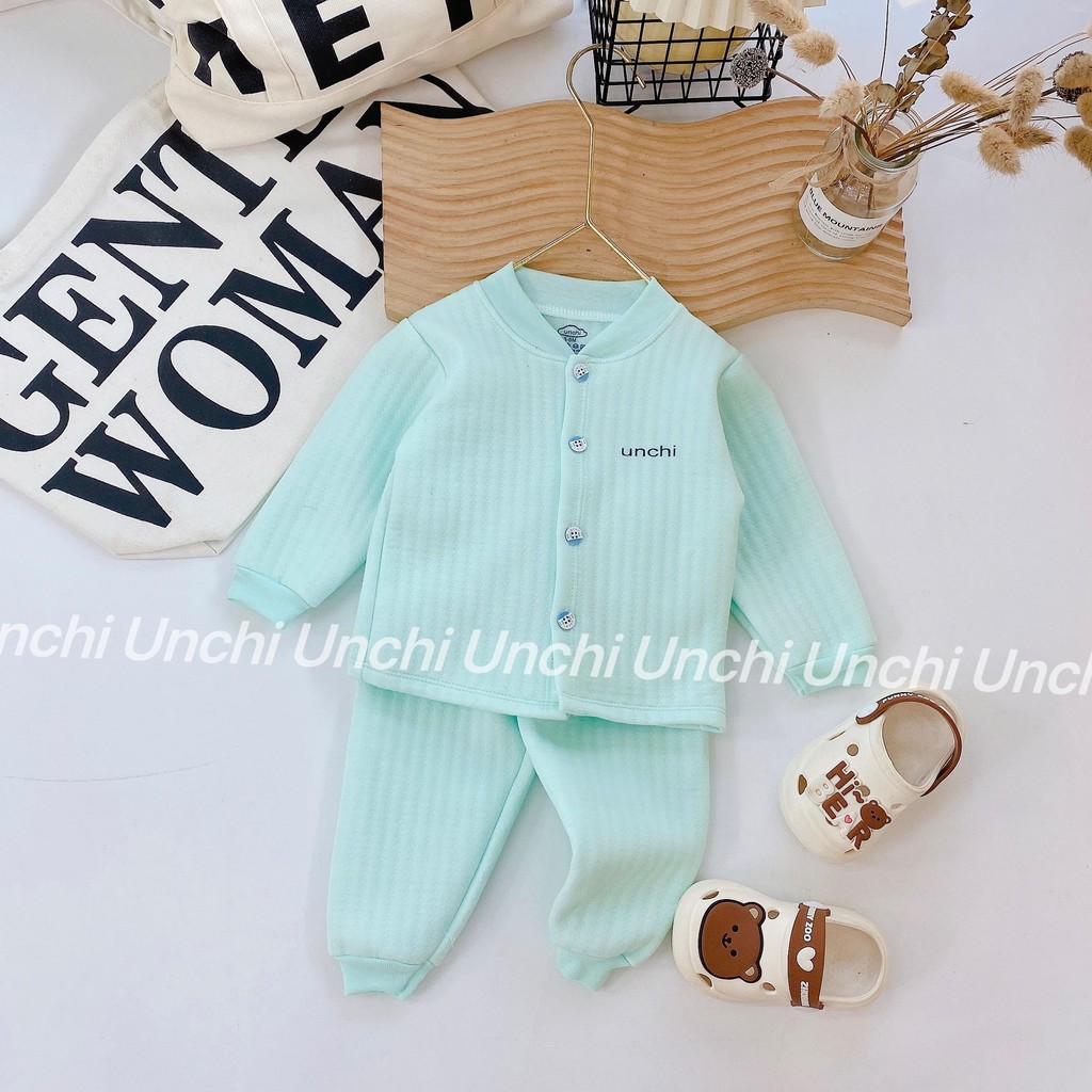 Bộ quần áo dài tay Unchi vải xốp trần bông co giãn 4 chiều cho bé trai bé gái từ 4-14kg, nhiều màu lựa chọn - HD05