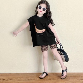 S477- Set áo thun phối quần leggin đùi cho bé gái Size từ 9-40Kg