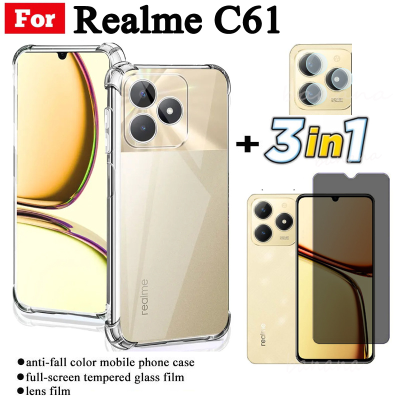 Ốp Điện Thoại Di Động Chống Rơi 3 TRONG 1 Realme C61 Cho Realme C63 Note 60 50 Chống Gián Điệp Riêng Tư Kính Cường Lực Bảo Vệ Màn Hình Và Phim Ống Kính
