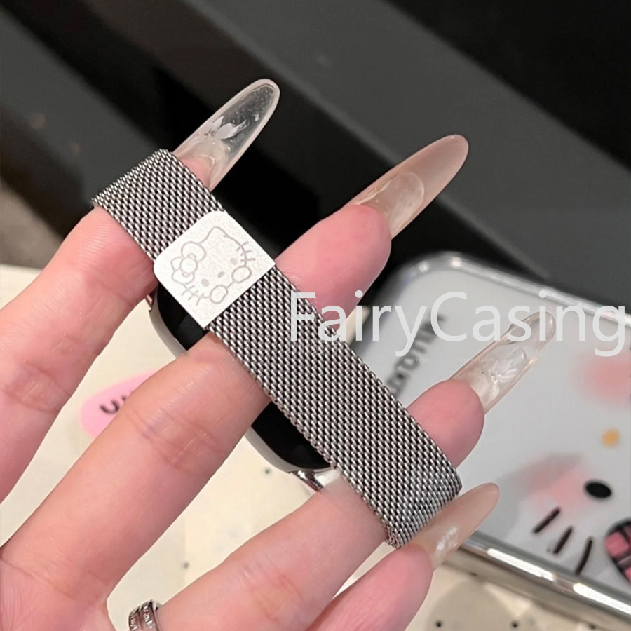 Khắc In Dây Đeo Cho Xiaomi Mi Band 10 8 9 7 6 5 4 3 Vòng Tay Nữ Bé Gái Thời Trang Lưới Kim Loại Đồng Hồ Phụ Kiện Thay Thế Miband 7 8