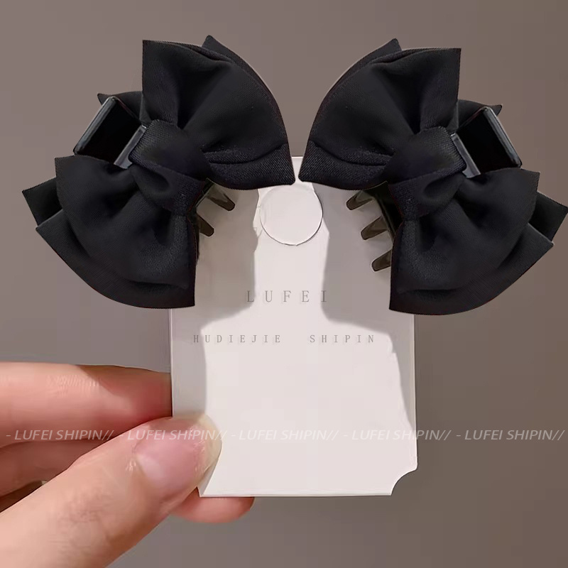 Kẹp Tóc Nơ Kích Thước Nhỏ Màu Đen Style Mới Cho Thu Đông