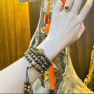 [TẶNG LỘC RÙA VÀNG] Vòng Tay Trầm Hương 108 Hạt Size 6Li Mix Charm Hoa Sen Gỗ - Kèm Hộp Gấm Đựng Vòng Phụ Kiện