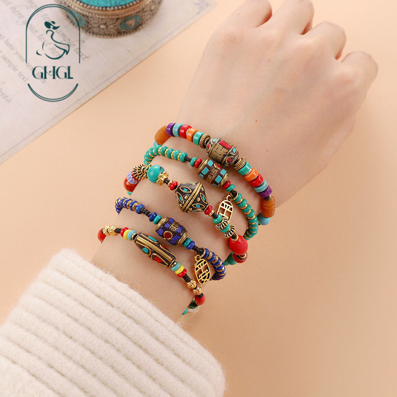 Ghgl❤️Handmade Phong Cách Tây Tạng Nepal Đính Hạt Vòng Tay Retro Kỳ Lạ Phong Cách Dân Tộc Niche Thiết Kế Vòng Tay Mới Phong Cách Trung Quốc Phụ Kiện Nữ
