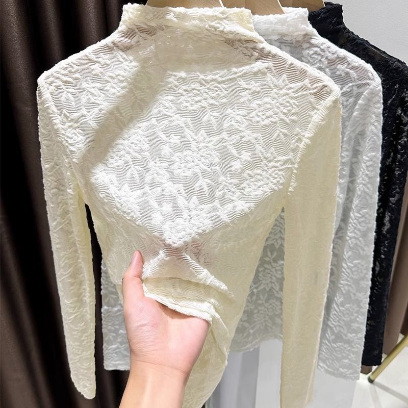 Milyfashion Ren Jacquard Đáy Thu Đông Ôm Hơn Nửa Cổ Cao Bên Trong Slim-fit Top