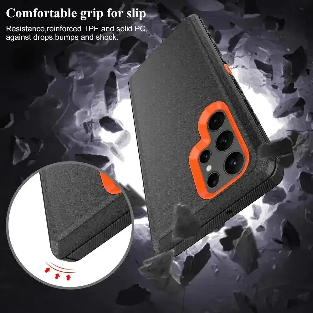 Vỏ giáp chắc chắn 3IN1 có kẹp cho Samsung Galaxy S26 S25 S24 S23 Ultra Plus FE A06 A16 A55 A35 A25 A15 5G PC + TPU Otter Cover Box