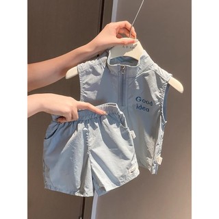 Mùa Hè Phong Cách Mới Bé Trai Chữ Không Tay Áo Quần Short Phù Hợp Với Trẻ Em Thường Ngày Rời Dây Kéo Thể Thao Bộ Đồ Hai Mảnh