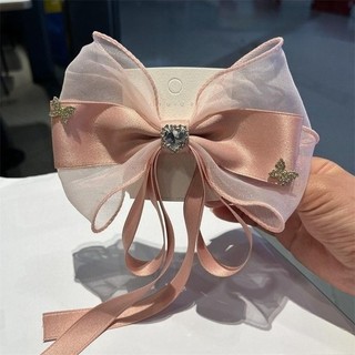 Kẹp tóc nơ nhiều lớp nữ, phù hợp cho công chúa nhỏ với ruy băng dài - Phụ kiện tóc barrettes