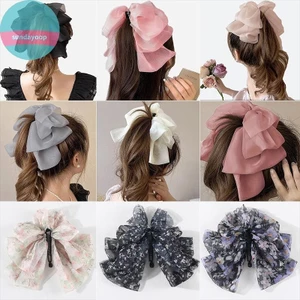 Nơ kẹp tóc màu trơn lưới lớn cho nữ, vintage và đơn giản, phụ kiện tóc thời trang Việt Nam