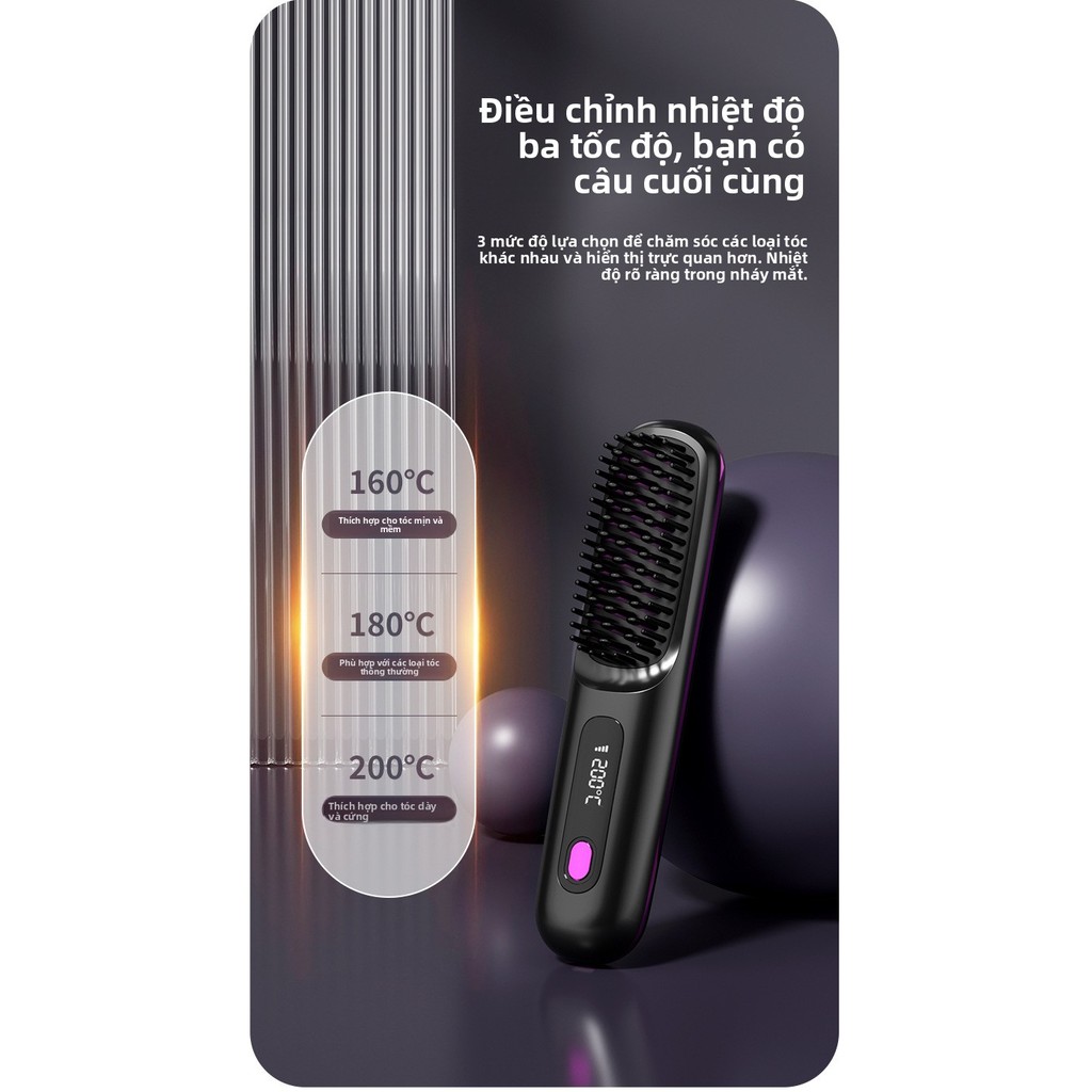 Bàn Chải Duỗi Tóc Không Dây Công Nghệ Ion Âm Tạo Kiểu Nhanh 2 trong 1 Di Động Dễ Mang Theo