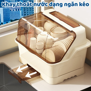 Hộp Đựng Chén Bát Có Nắp Đậy Kín Chống Bụi, Giá Úp Bát Đĩa Nhà Bếp Tích Hợp Khay Đựng Đũa Thông Minh