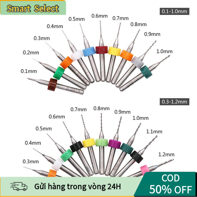 [COD] Set 10 Mũi Khoan Micro 0.1mm-1.2mm Hợp Kim Cứng Cao Cấp Dùng Cho CNC, PCB, Bảng Mạch In