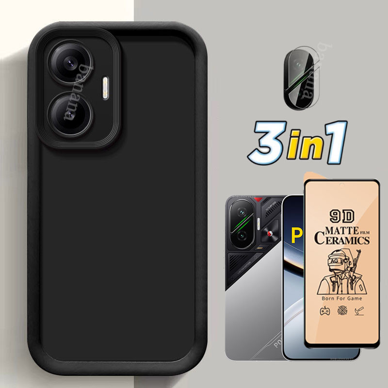 3in1 Poco F7 Trọn Gói Ốp Điện Thoại Chống Sốc Cho Poco X7 Pro M7 Pro Poco C75 C71 Kính Cường Lực Gốm + Phim Ống Kính
