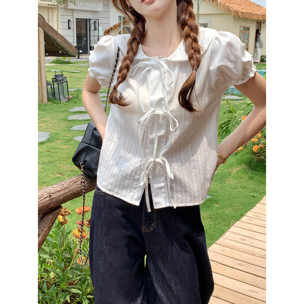 SUXI Áo sơ mi buộc cổ búp bê ngọt ngào dành cho nữ mùa hè