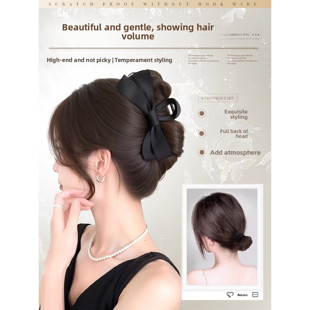 EBINLANDS Tóc Bun Móng Vuốt Kẹp, Có Nơ Đen Bun Đầu Tóc Giả, Tổng Hợp Lông Tơ Tóc Giả Kẹp Tóc Nữ