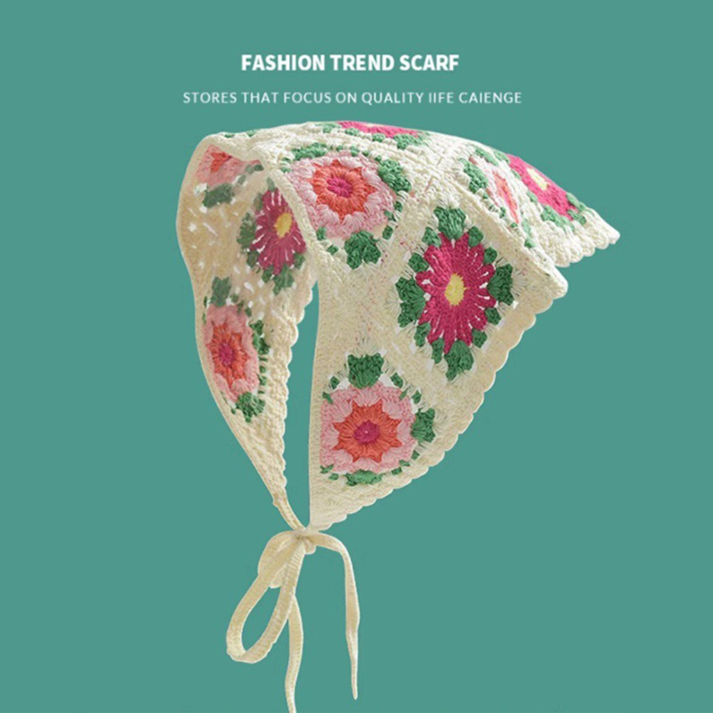Khăn Tóc Băng Đô Quấn Đầu Bandana Handmade Móc Vintage Dệt Kim Băng Đô Quấn Tóc Nữ Phụ Kiện Tóc