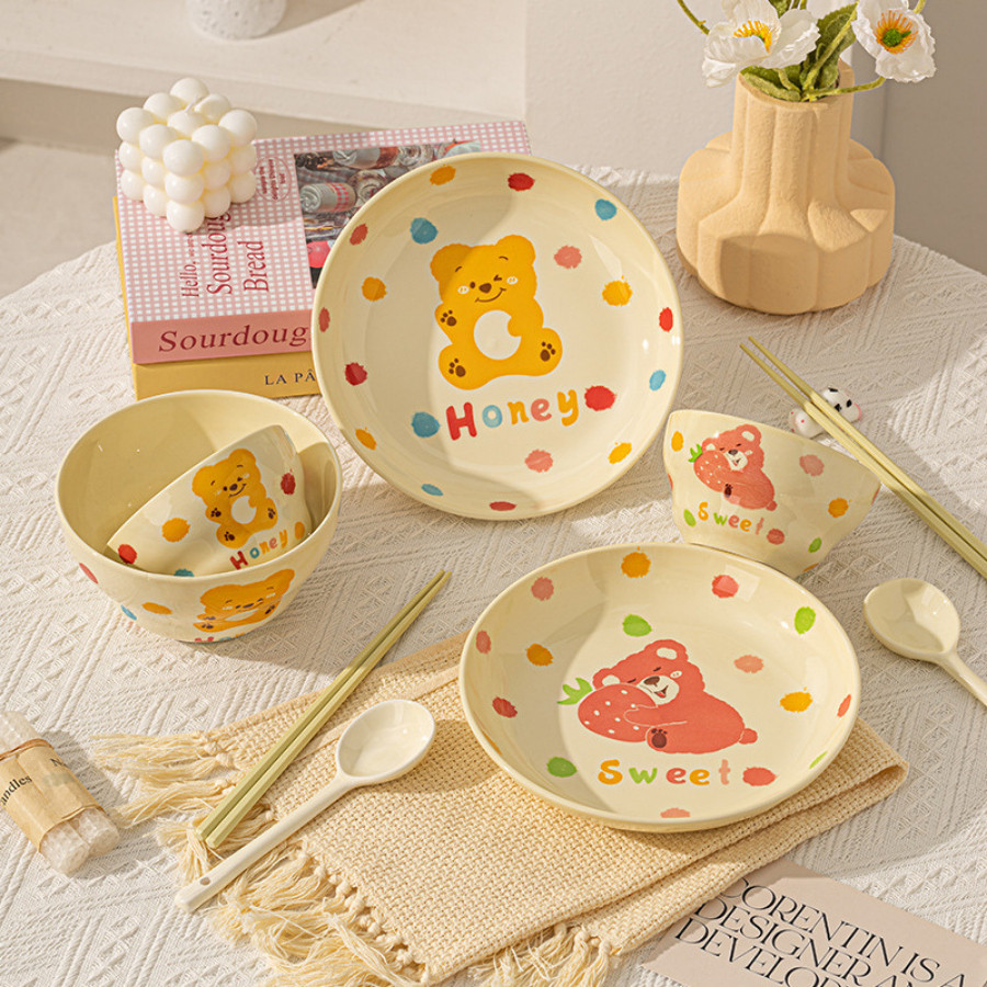 Bát Đĩa Gốm Sứ Cao Cấp In Hình Dễ Thương, Bát Cơm, Đĩa Sứ Phong Cách Cute Đáng Yêu SET018