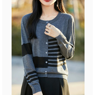 Áo Cardigan Sọc Tay Dài Cổ Tròn Cho Nữ, Phù Hợp Đi Làm, Thiết Kế Mỏng