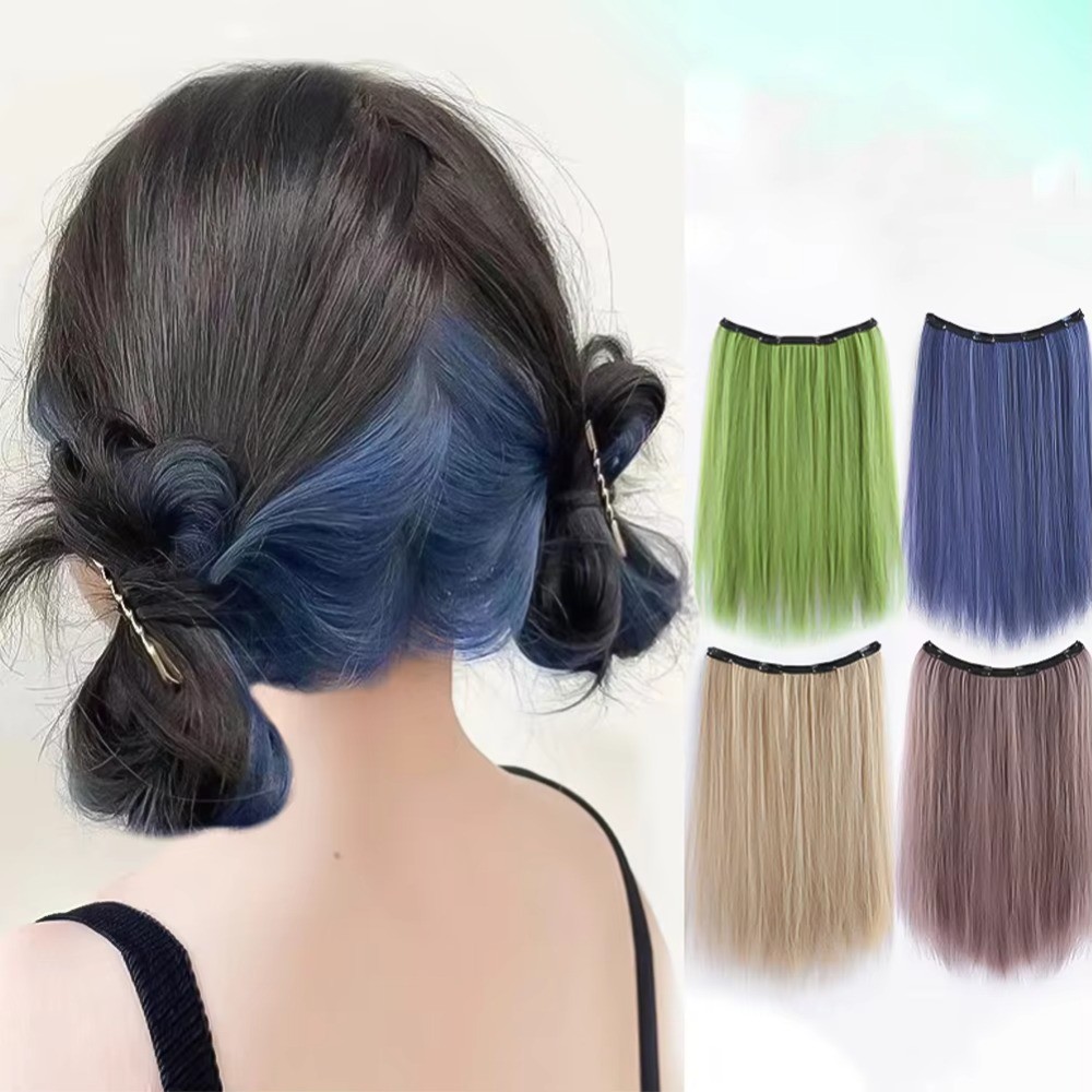 SHUPUN - Tóc giả nửa đầu thời trang, tóc tổng hợp dài thẳng, màu sắc đa dạng, có thể nhuộm và treo tai hình chữ u