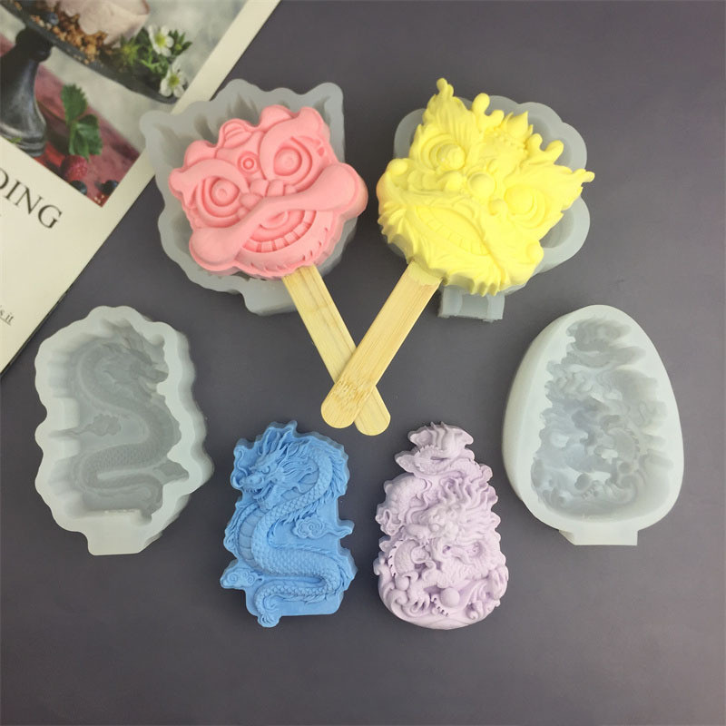 Rồng Trung Quốc Thức Tỉnh Sư Tử Kem Khuôn Silicon Tự Chế Kem Popsicle Khuôn