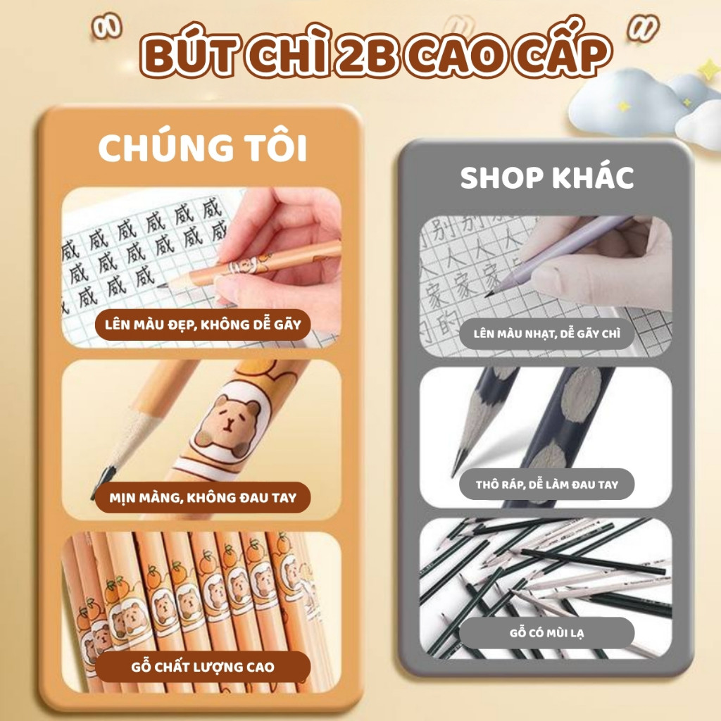 Bút Chì Gỗ 2B/HB Cho Bé - Set 30 Viết Chì Hình Hoạt Hình, Dụng Cụ Học Tập, Giúp Bé Tập Viết Hiệu Quả