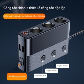 Tẩu Sạc Ô Tô Sạc Nhanh 110W Dây Rút Tự Động 4 Cổng USB Type-C & Lightning Đa Năng Vỏ Hợp Kim Cao Cấp Chống Sóng An Toàn