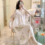 Cỗ đồ ngủ nữ mùa hè từ cotton lụa mỏng, thiết kế cổ chữ V nhỏ tươi mát, phong cách sang trọng có thể mặc bên ngoài