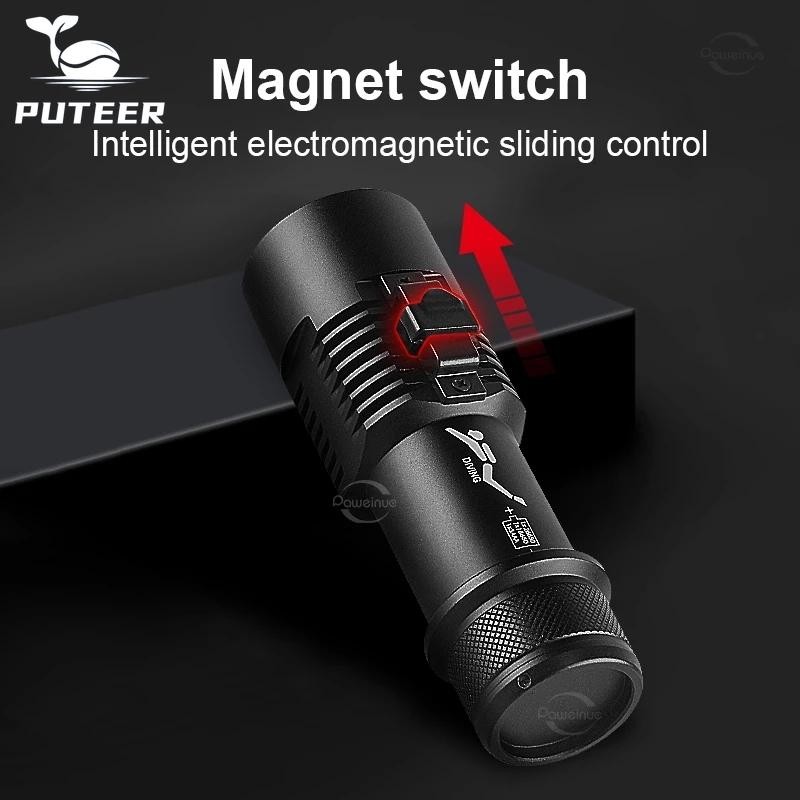 Đèn pin lặn LED trắng và vàng, chiếu sáng mạnh mẽ, chống nước chuẩn IPX8