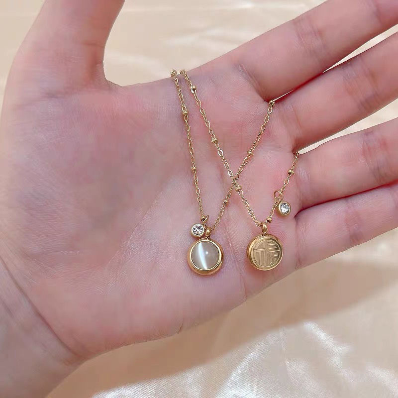 Vòng cổ opal thời trang cho nữ với mặt dây chuyền nhân vật phúc lộc hai mặt độc đáo