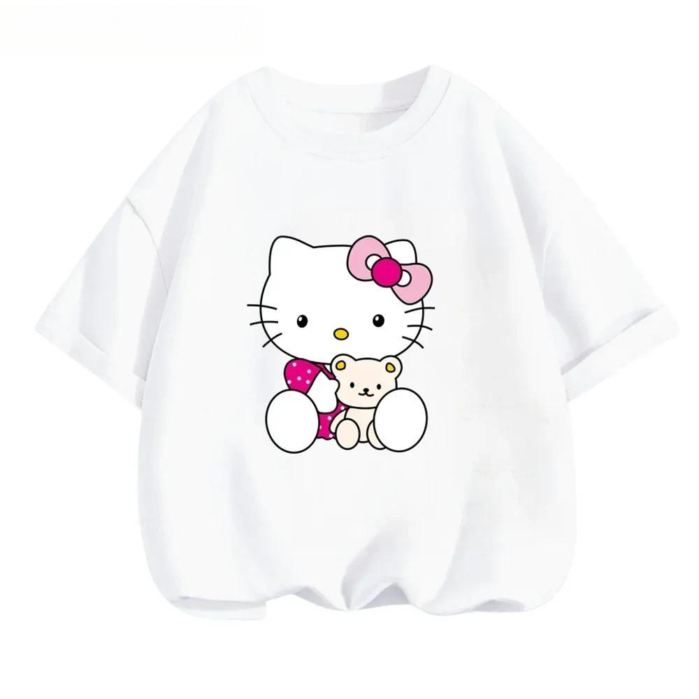 Áo thun Hello Kitty Kids 2D tay ngắn mùa hè thường ngày Anime in hình Y2K phong cách cho bé trai và bé gái