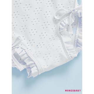MG-Toddler Girl Eyelet Đồ bơi dài tay cổ tròn Xù Bộ đồ tắm có mũ bơi Bộ 2 chiếc