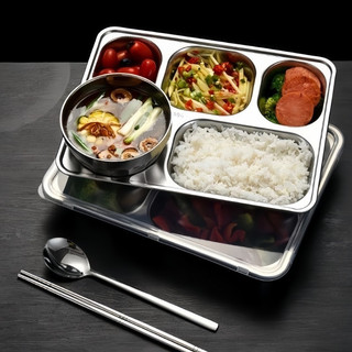 (chuyên sỉ)khay cơm chia phần, khay cơm kèm nắp đạy, khay ăn cơm 4 và 5 ngăn, chất liệu inox 304 cao cấp