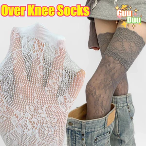 Tất dài ren hoa trên đầu gối - dành cho nữ Váy mùa xuân hè - Vớ cao đùi lưới cá - Thoáng khí, chống móc, đàn hồi - Phong cách Nhật Bản, JK, Vintage