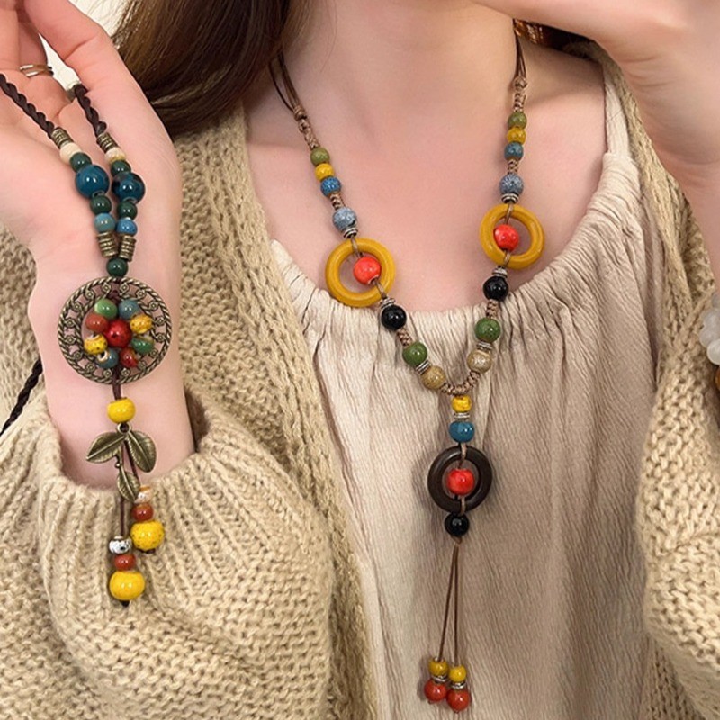 Vòng cổ nữ Bohemian Phong cách mới Vòng cổ lá cổ điển