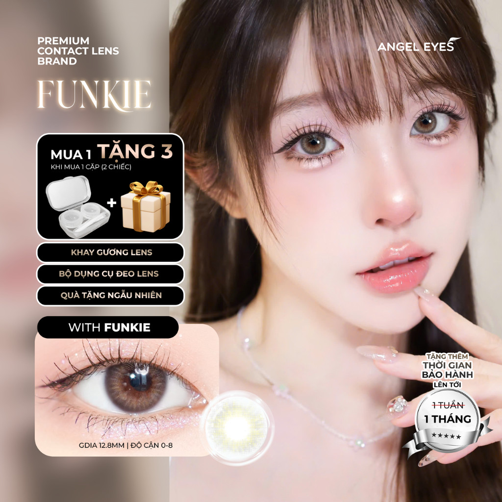 [HÀNG MỚI VỀ] Kính áp tròng xám tây tự nhiên Funkie  Angel Eyes | Lens cận màu xám đường kính nhỏ  12.8mm có độ cận 0-8