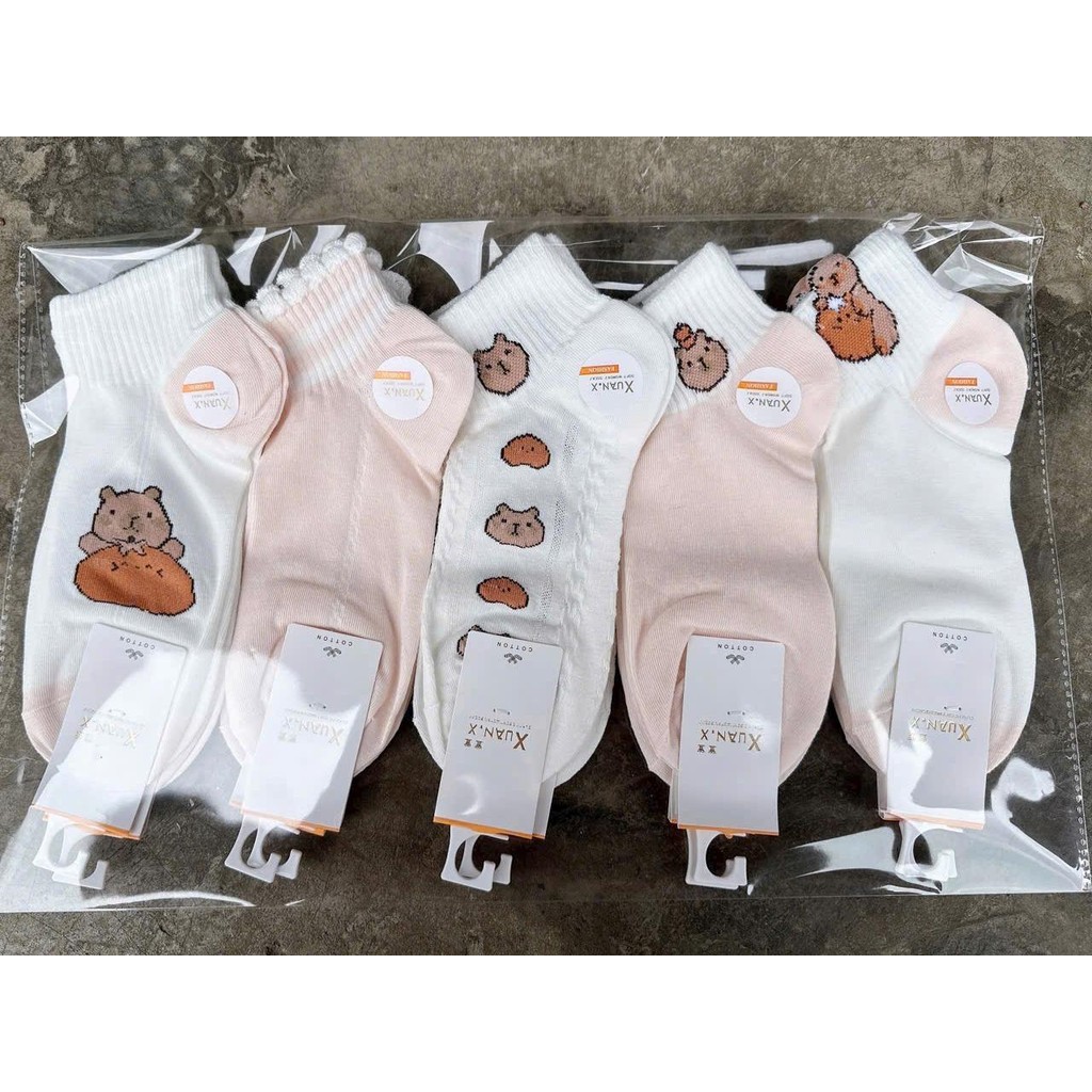 Set 10 Đôi Tất Mẫu Hoạt Hình Dễ Thương, Cổ Cao Đến Mắt Cá Chân, Dành Cho Nữ