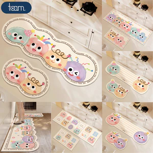 Bộ 2 Thảm Trải Sàn Nhà Bếp Hoạt Hình Chống Trượt Chất Liệu Bùn Tảo Siêu Thấm Hút Decor Nhà Bếp