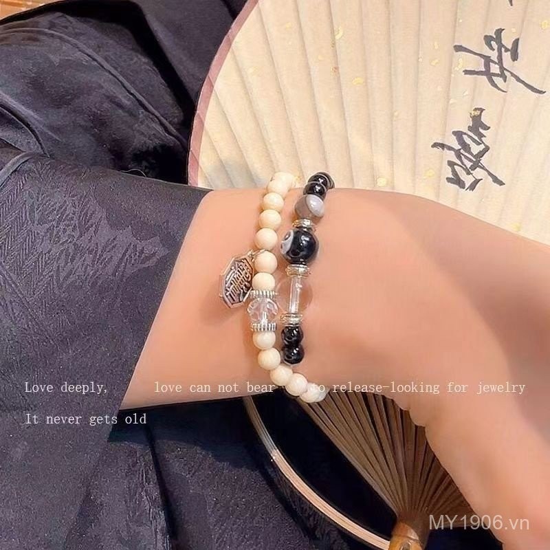 Bán Chạy - Vòng Tay Đôi Thiết Kế Retro Cao Cấp với Motif Tai Chi
