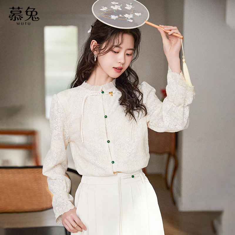 Mutu Retro Tính Khí Mới Phong Cách Trung Hoa Dài Tay Cổ Tròn Áo Sơ Mi Nữ Mùa Xuân 2026 Phong Cách Mới Áo Sơ Mi Nhỏ Thiết Kế Niche Top