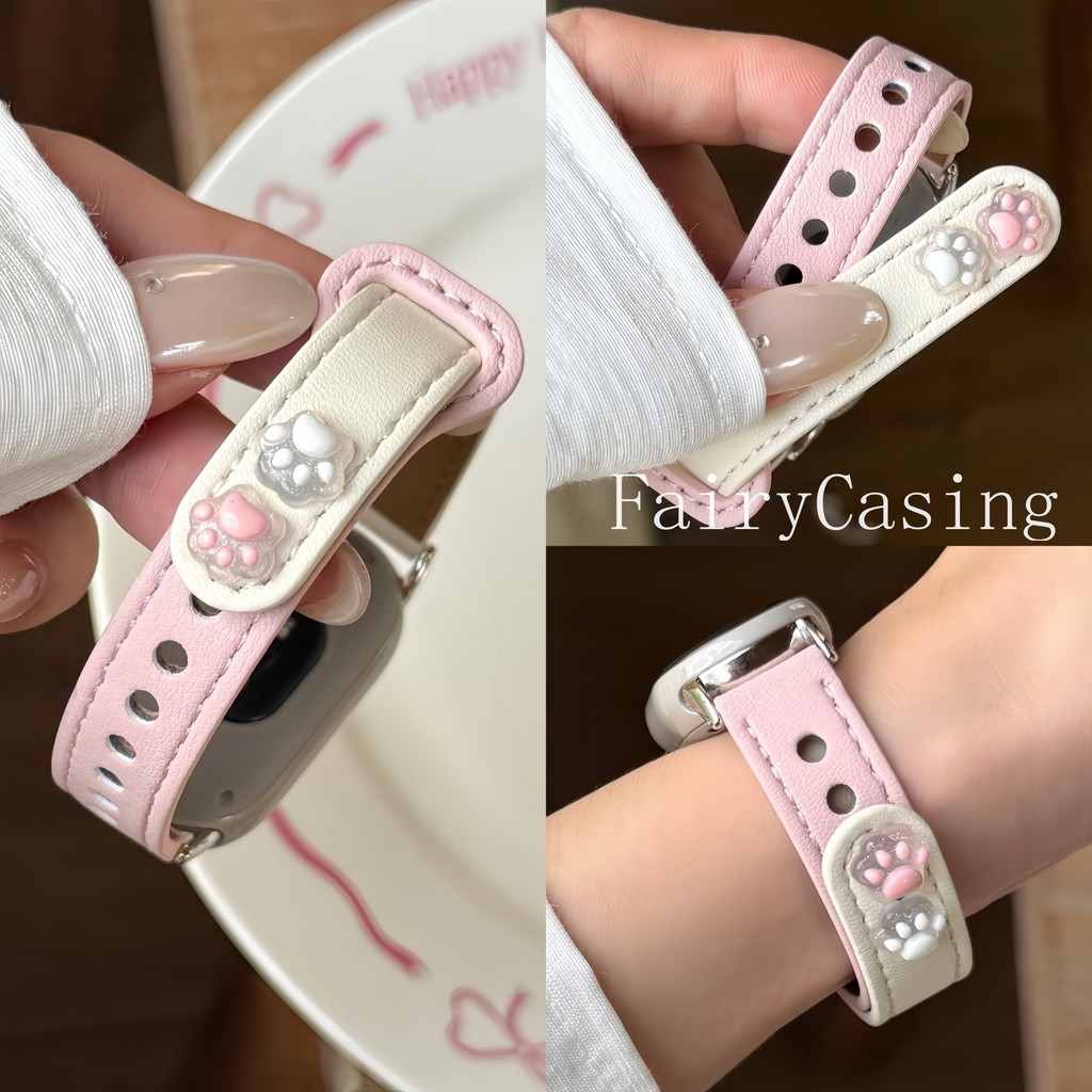 Dây Da Cho Mi Band 10 9 8 7 6 5 4 3 Dây Đeo Tay Vòng Tay Cho Mi Band 9 8 Hoạt Động Dễ Thương Chân Mèo Phụ Kiện