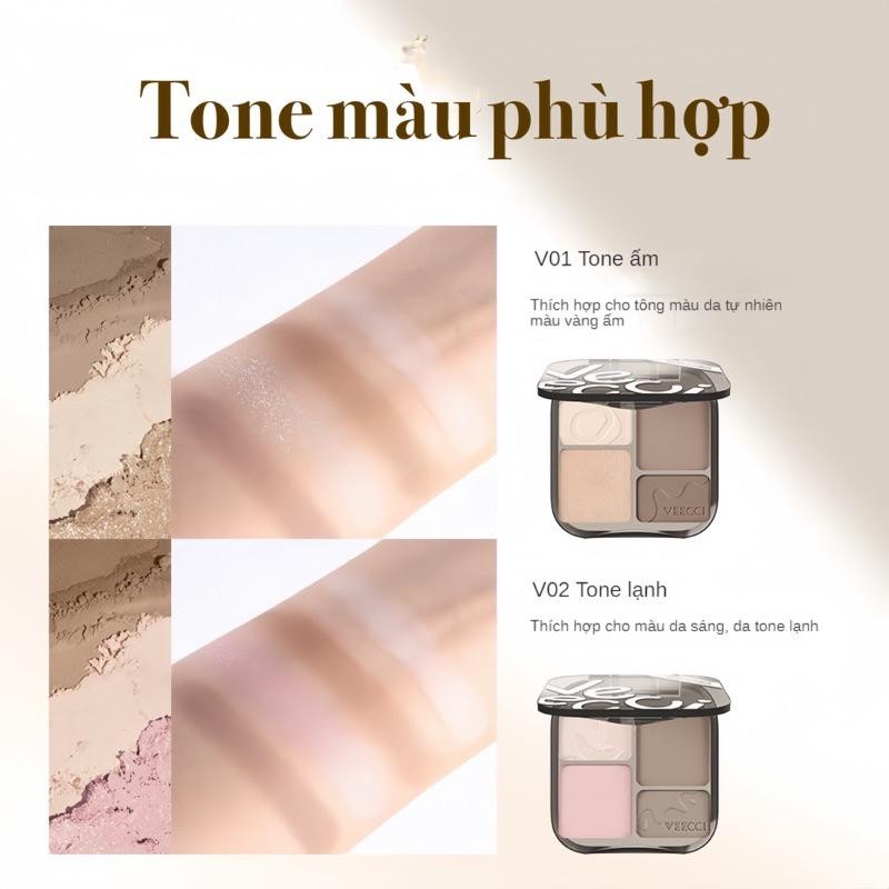 Bảng Phấn Tạo Khối VEECCI, Phấn Bắt Sáng Highlight Tạo Khối 4 Màu Tự Nhiên Lâu Trôi Chống Nước
