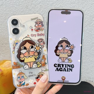 Dễ Thương Trong Suốt Cạnh Khóc Búp Bê Xoay Hoa Giá Đỡ Từ Tính Vỏ Điện Thoại Di Động Thích Hợp Cho iPhone17 16 15 14 13 ProMax Chống Sốc Bảo Vệ Camera Ốp Lưng Cứng Chống Rơi